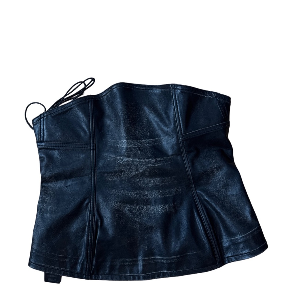 Jaded London Distressed Faux Leather Corset in Black Wash - Picture 2 of 4
